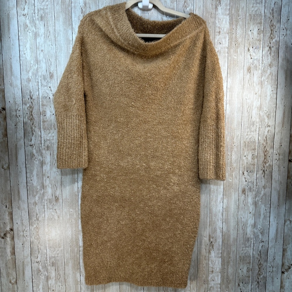 Express Camel Brown Teddy Bear Cowl Neck Sweater Dress Size M‎